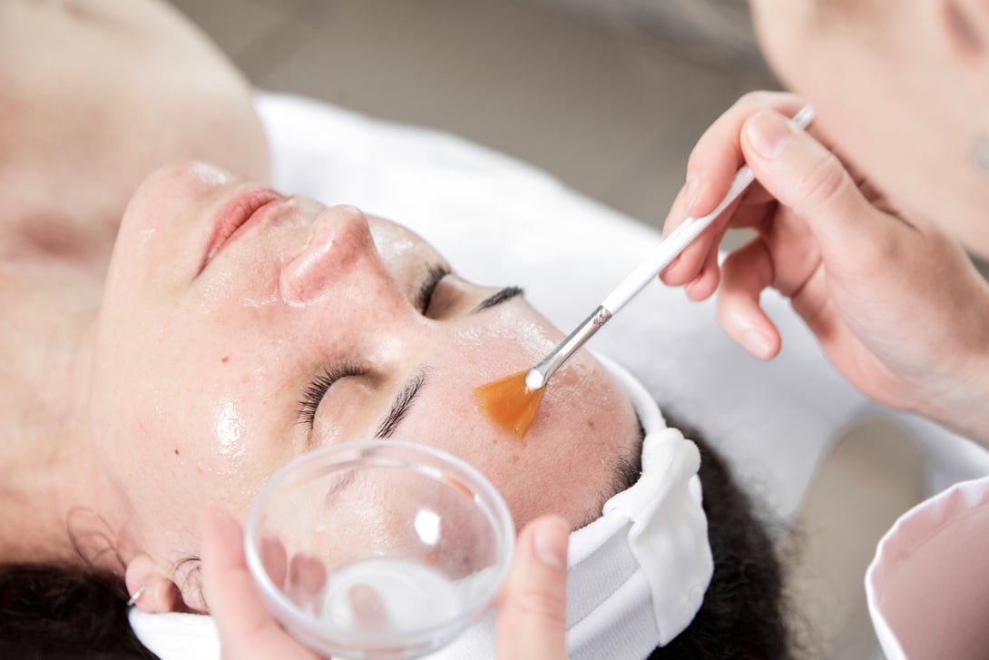 Facial Peeling, Skin Treatment. a Dermatologist Applies of Phyti